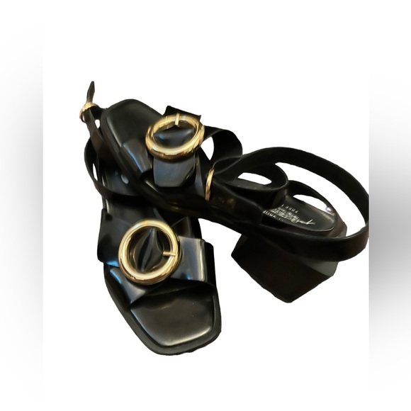 Jeffrey Campbell X Free People Black Gold square heel Sandals wrap around ankle - Picture 4 of 8